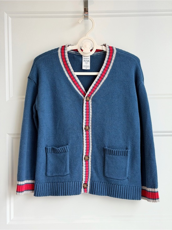Carter's Other - Carter's Blue Knit Cardigan with Red & White Trim